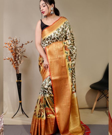 Pure kanchipuram saree with 3D kalamkari prints - dvz0003290