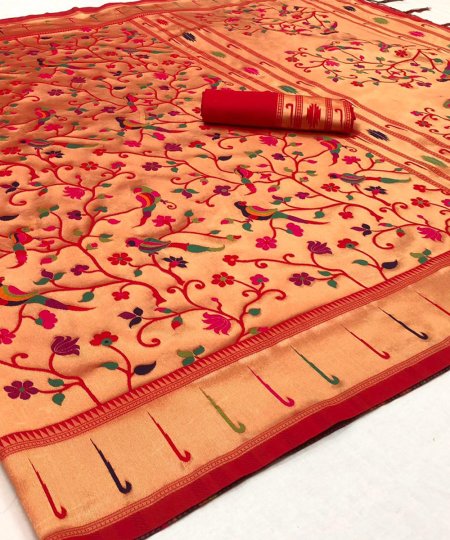 Pure Kanjipuram Silk Saree with Paithani Weaving on dvanza dvz0003450