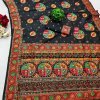 Black Pure Kashmiri Pashmina Silk Saree with vibrant Meena weaving and a stunning designer pallu.