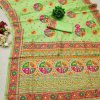 Light Green Pure Kashmiri Pashmina Silk Saree with vibrant Meena weaving and a stunning designer pallu.