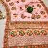 Light Pink Pure Kashmiri Pashmina Silk Saree with vibrant Meena weaving and a stunning designer pallu.