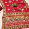 Red Pure Kashmiri Pashmina Silk Saree with colorful Meena weaving and a beautiful pallu.