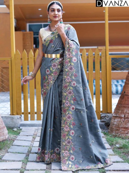 Pure Marks Silk Sarees with Exquisite Embroidery and Cutwork Border