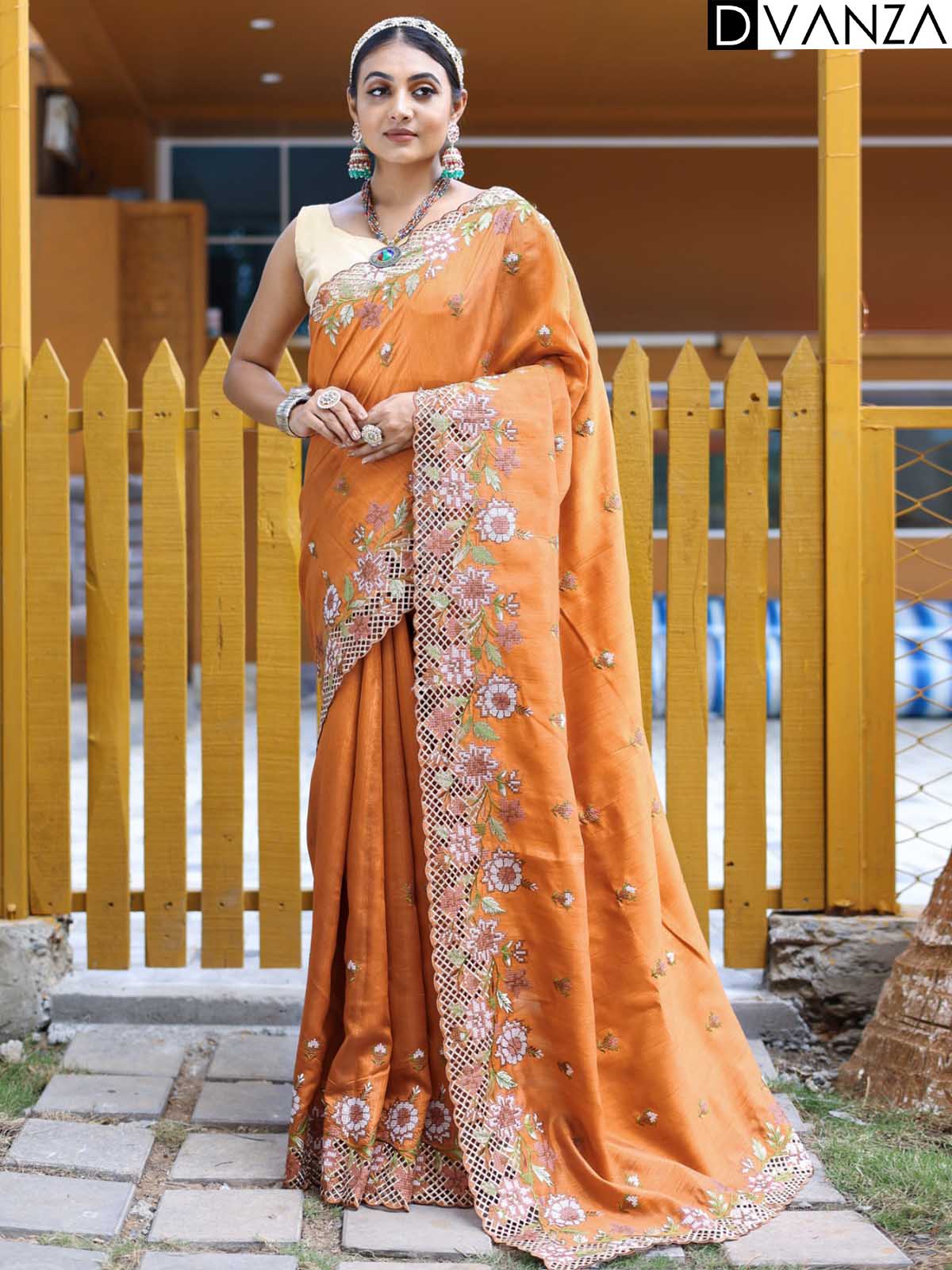 Pure Marks Silk Sarees with Exquisite Embroidery and Cutwork Border