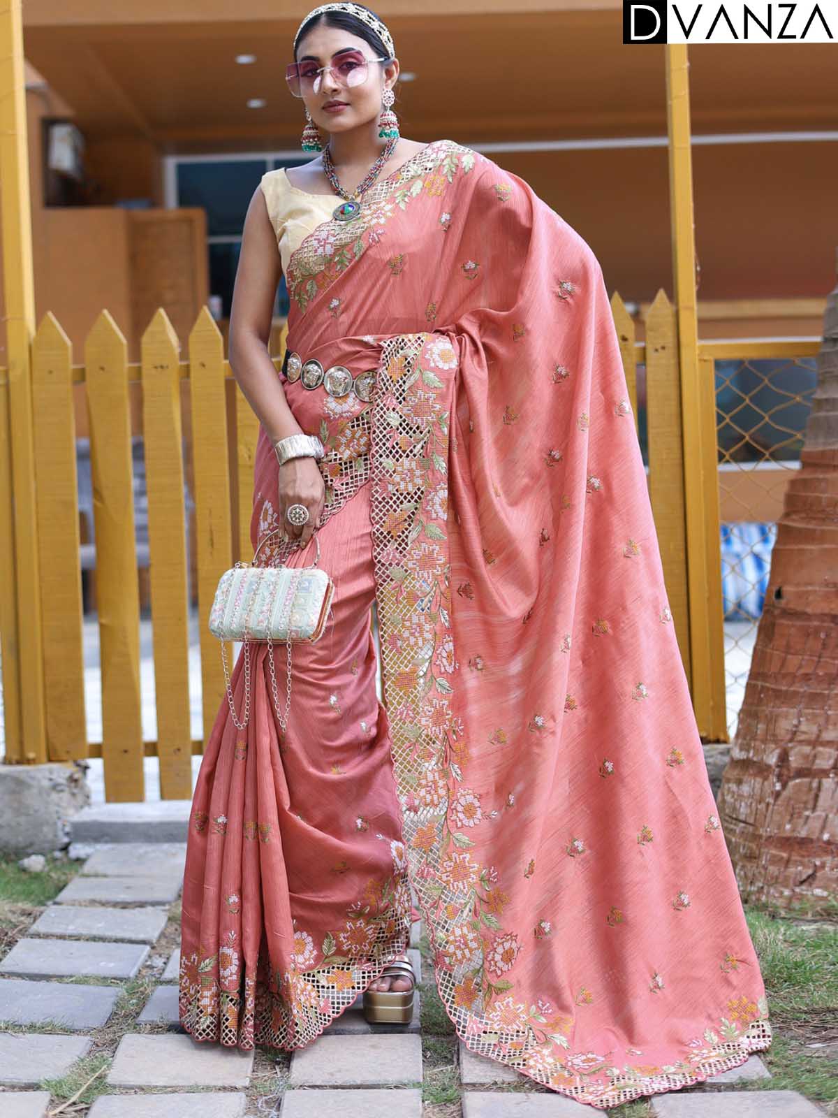 Pink Tiara , elegant White Semi Raw Silk Saree with Cut work with Blou –  www.soosi.co.in