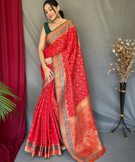 Pure Patola weaving silk saree with flower and Patola fusion - dvz0003600