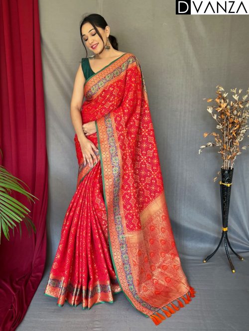 Pure Patola weaving silk saree with flower and Patola fusion - dvz0003600