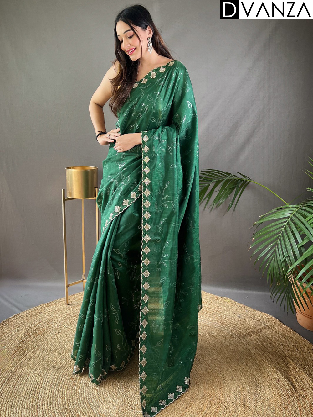 Pure Ruhi Silk Sarees with Exquisite Water Sequin Jal Work and Cutwork Borders
