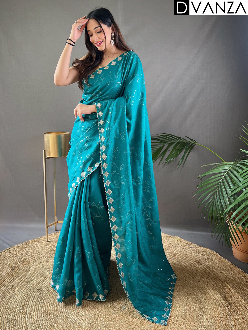 Pure Ruhi Silk Sarees with Exquisite Water Sequin Jal Work and Cutwork Borders