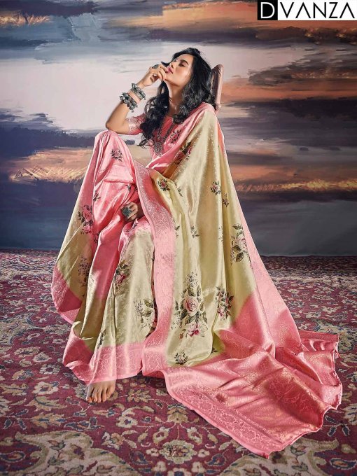 Pure Satin With Self Weaving Saree - Dual Shade & Floral Digital Premium Quality - dvz0003848