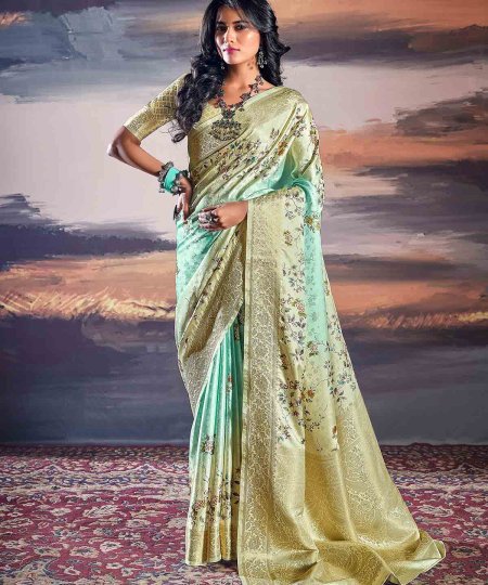 Pure Satin With Self Weaving Saree - Dual Shade & Floral Digital Premium Quality - dvz0003849