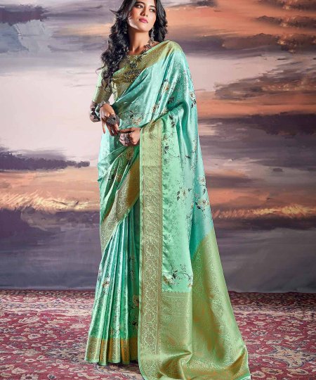 Pure Satin With Self Weaving Saree - Dual Shade & Floral Digital Premium Quality - dvz0003850