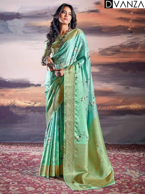 Pure Satin With Self Weaving Saree - Dual Shade & Floral Digital Premium Quality - dvz0003850