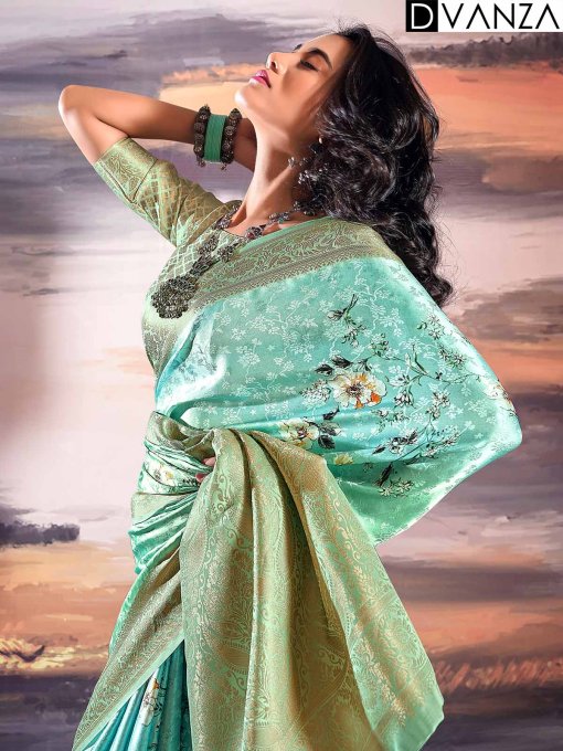 Pure Satin With Self Weaving Saree - Dual Shade & Floral Digital Premium Quality - dvz0003850