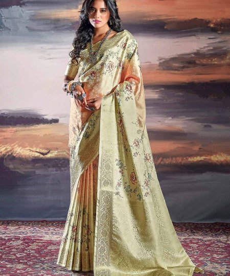 Pure Satin With Self Weaving Saree - Dual Shade & Floral Digital Premium Quality - dvz0003851