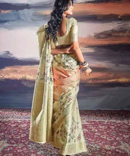 Pure Satin With Self Weaving Saree - Dual Shade & Floral Digital Premium Quality - dvz0003851