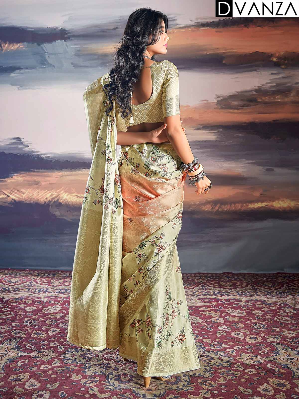 Pure Satin With Self Weaving Saree - Dual Shade & Floral Digital Premium Quality - dvz0003851