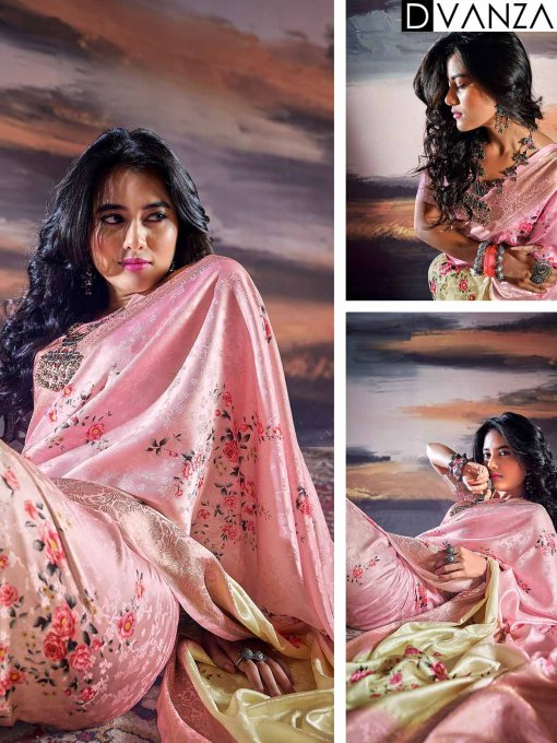 Pure Satin With Self Weaving Saree - Dual Shade & Floral Digital Premium Quality - dvz0003852