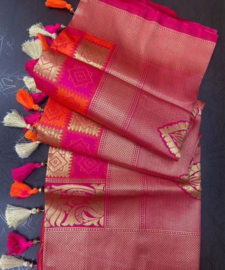 Pure Silk Saree with Original zari and Multicolor Weaving: Perfect for South Indian Weddings - dvz0003751