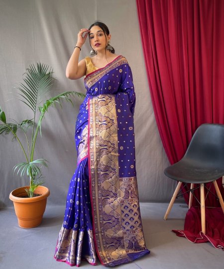 Pure soft silk kanchipuram saree with silver and gold zari - dvz0003248 royal blue