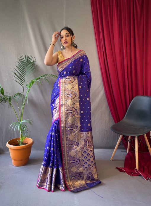 Pure soft silk kanchipuram saree with silver and gold zari - dvz0003248 royal blue