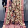 Pure Tussar Silk Saree with Handpainted Kalamkari Print and Zari Weaving - dvz0003935