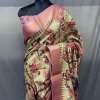 Pure Tussar Silk Saree with Handpainted Kalamkari Print and Zari Weaving - dvz0003935