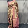 Pure Tussar Silk Saree with Handpainted Kalamkari Print and Zari Weaving - dvz0003935