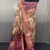 Pure Tussar Silk Saree with Handpainted Kalamkari Print and Zari Weaving - dvz0003935