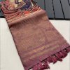 Pure Tussar Silk Saree with Handpainted Kalamkari Print and Zari Weaving - dvz0003935