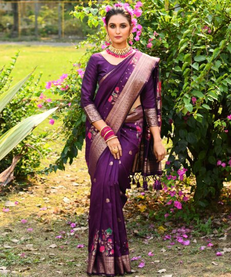 purple Tussar Silk Party wear Saree dvz0003895-2