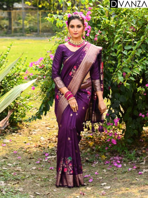 purple Tussar Silk Party wear Saree dvz0003895-2