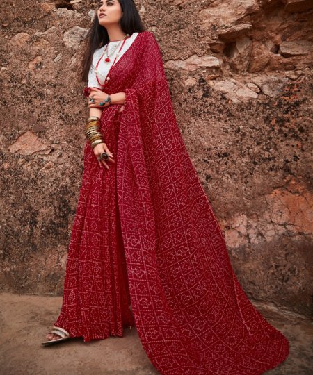 Red Crush Georgette Saree With Mirror Blouse - dvz0003228