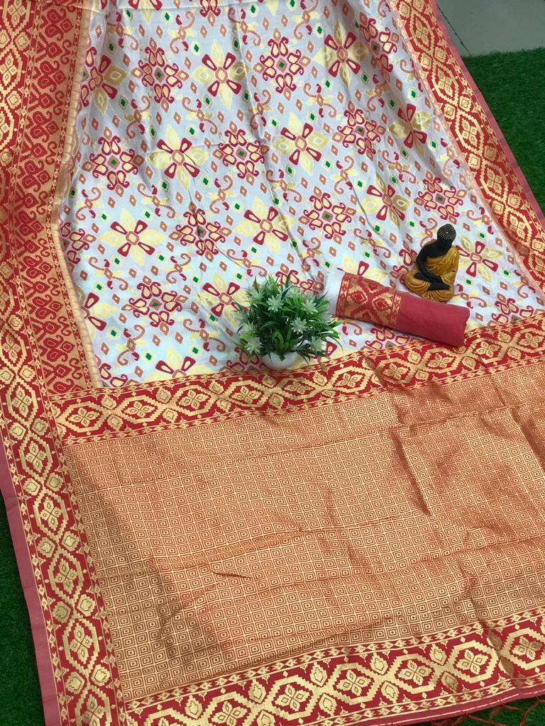 red soft banarasi lichi silk patola saree dvz0001902