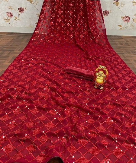 red stylish Party wear Sequinned Georgette Saree dvz0003552