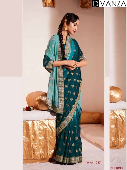 sea Blue Weightless Georgette Fancy Border Saree dvz0003558