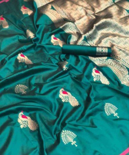 Sea Green Mor Lichi Silk Weaving Jacquard Saree