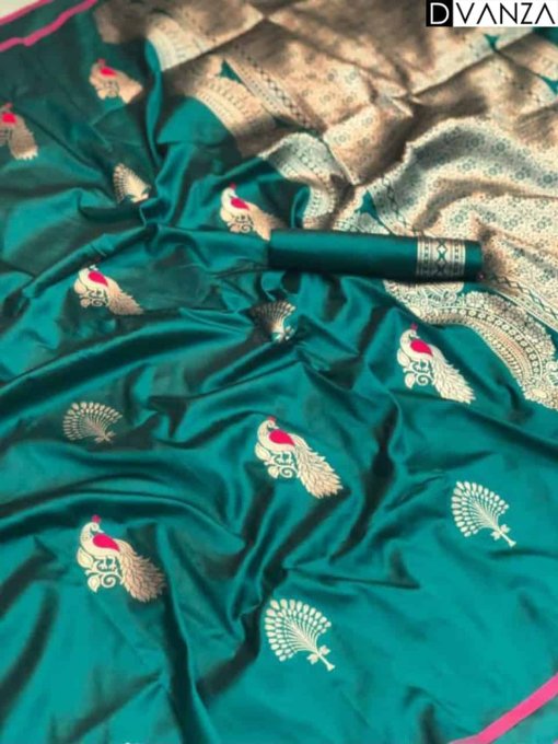 Sea Green Mor Lichi Silk Weaving Jacquard Saree