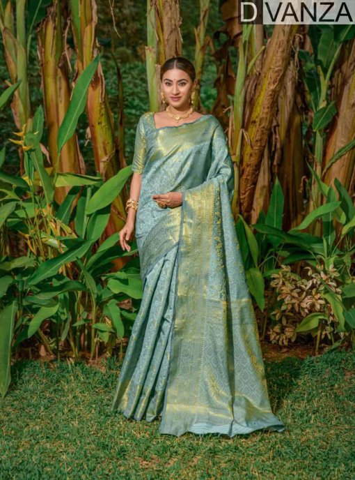 sea green Woven Design Zari Lichi Silk Saree DVZ0003515