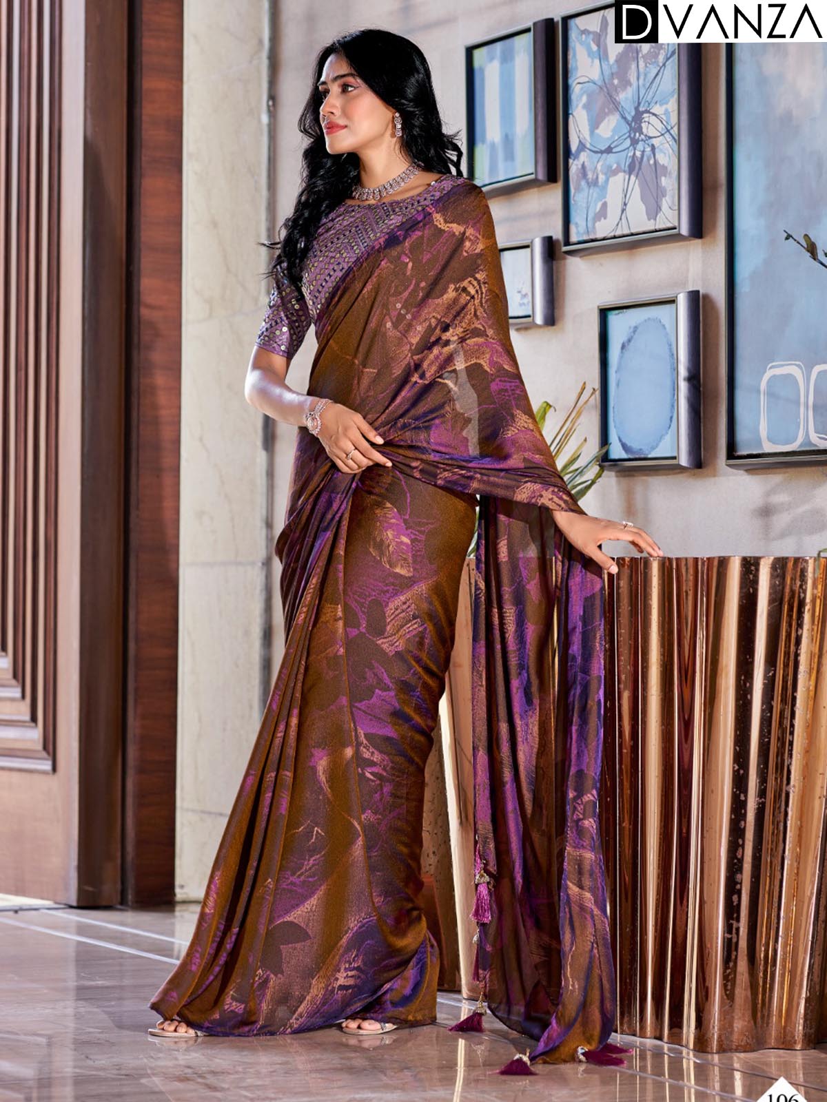 Shop 3D Velvet Silk Shaded Color Saree with Embroidery Fancy Blouse Online  - dvz0003888