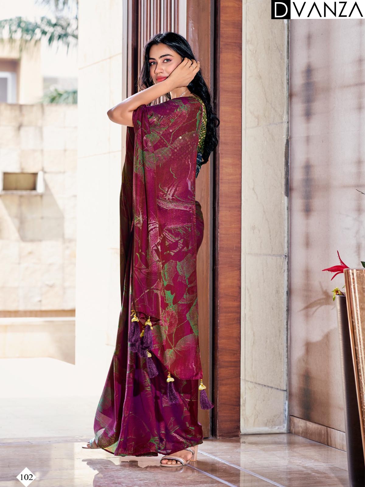 Shop 3D Velvet Silk Shaded Color Saree with Embroidery Fancy Blouse Online - dvz0003888