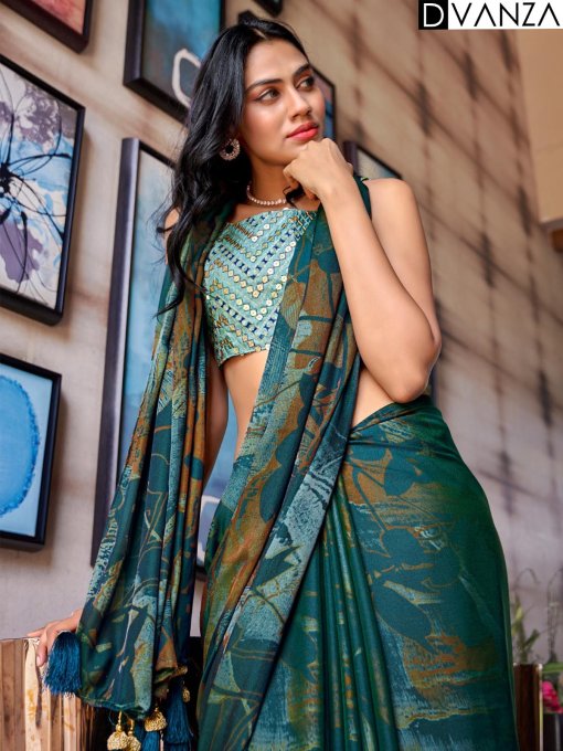 Shop 3D Velvet Silk Shaded Color Saree with Embroidery Fancy Blouse