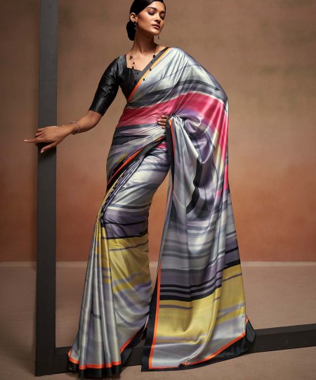 Shop Bollywood Satin Crape Sarees with Exquisite Digital Prints Online - dvz0003854