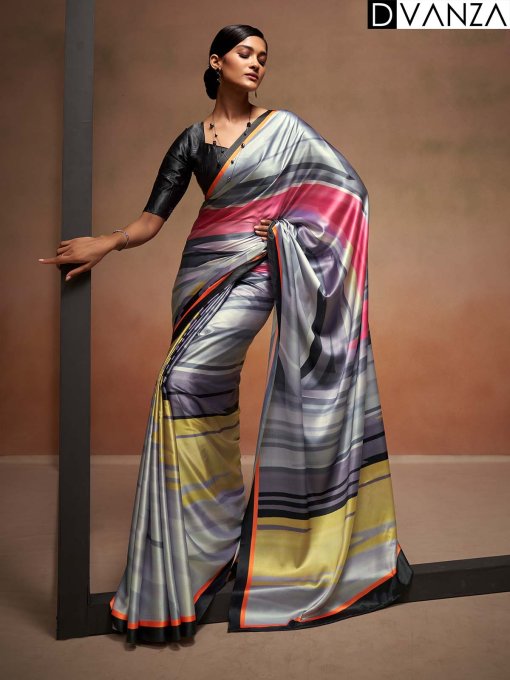 Shop Bollywood Satin Crape Sarees with Exquisite Digital Prints Online - dvz0003854