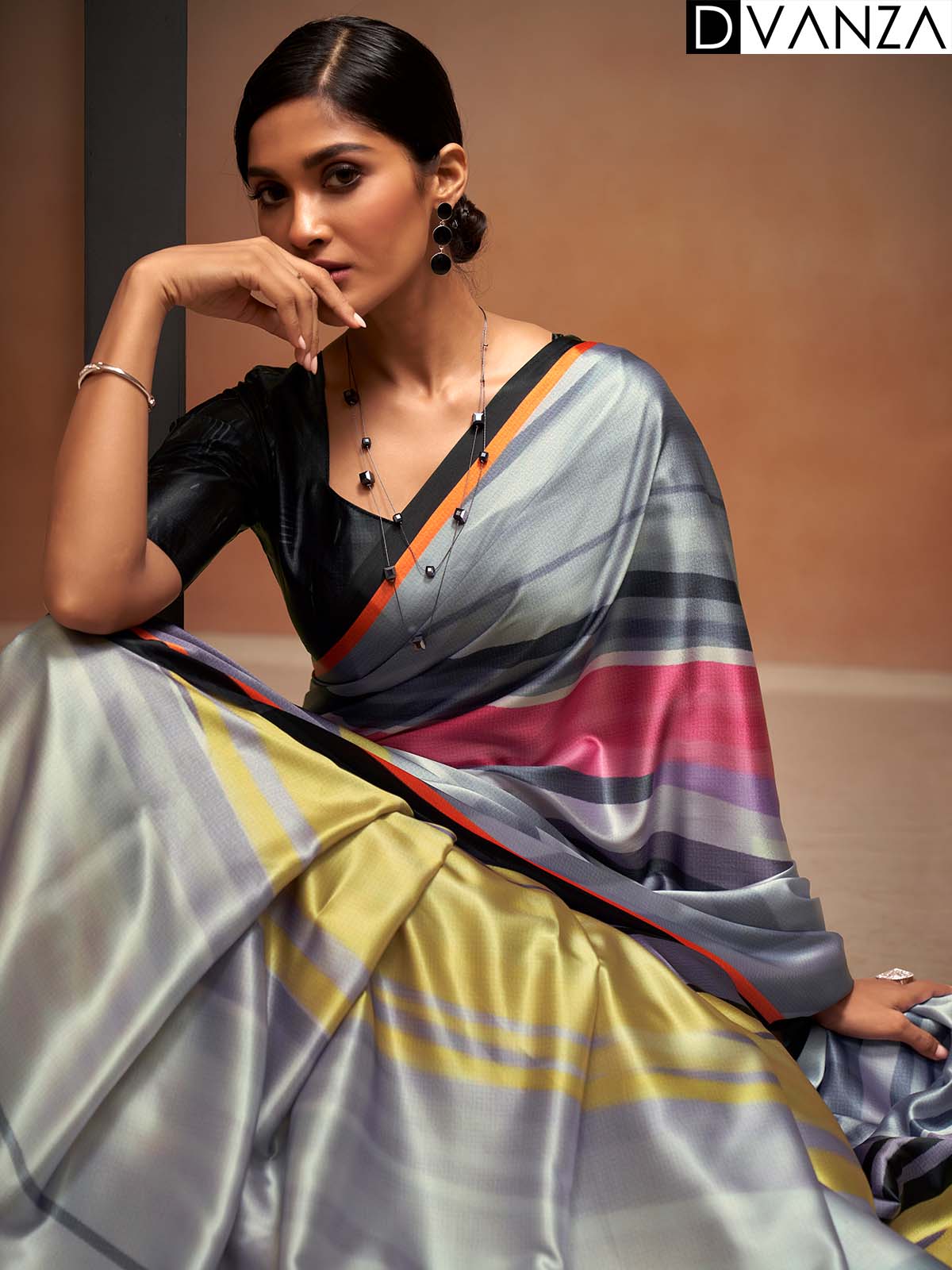 Shop Bollywood Satin Crape Sarees with Exquisite Digital Prints Online - dvz0003854