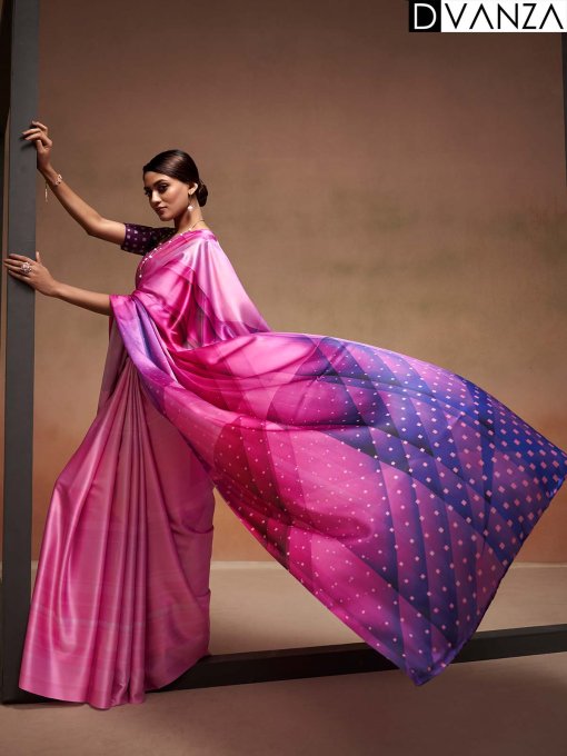 Shop Bollywood Satin Crape Sarees with Exquisite Digital Prints Online - dvz0003856