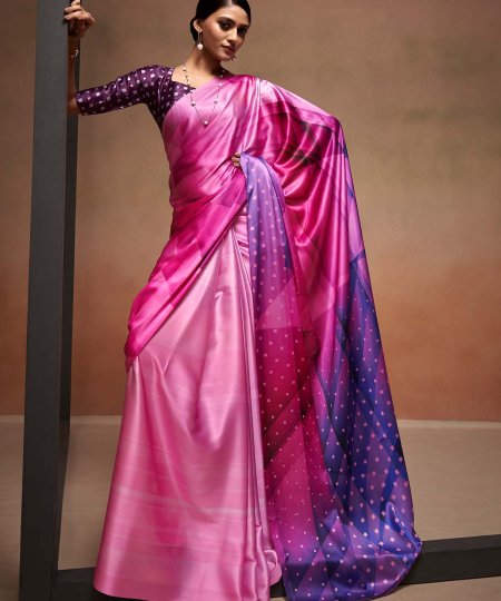 Shop Bollywood Satin Crape Sarees with Exquisite Digital Prints Online - dvz0003856