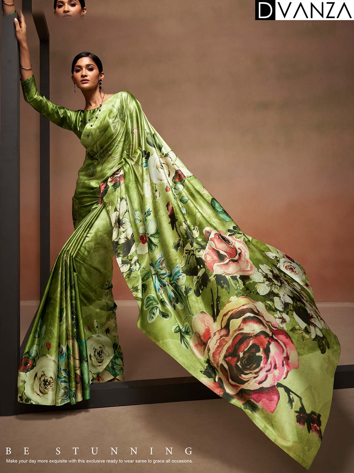 Shop Bollywood Satin Crape Sarees with Exquisite Digital Prints Online - dvz0003857