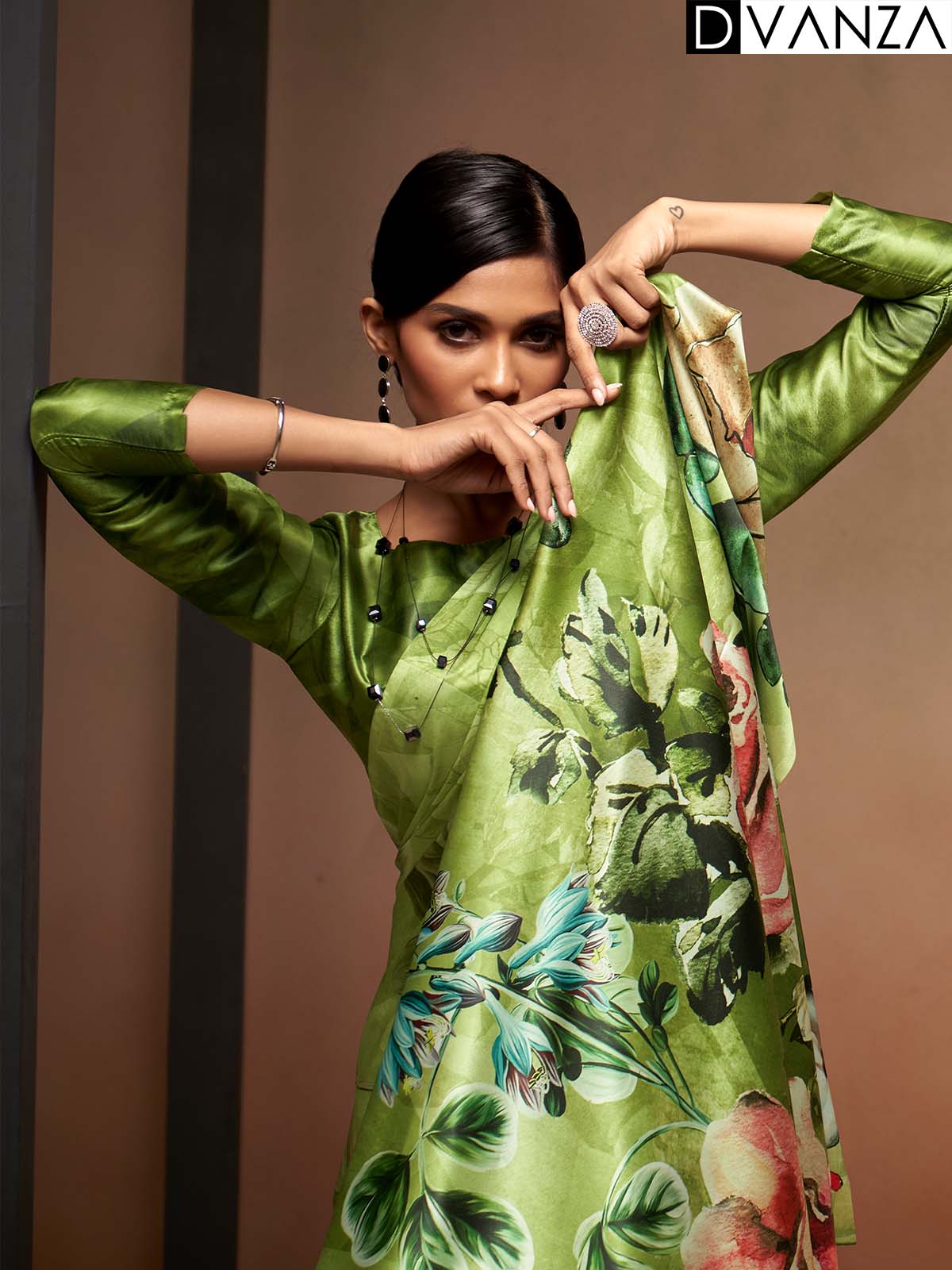 Shop Bollywood Satin Crape Sarees with Exquisite Digital Prints Online - dvz0003857