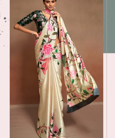 Shop Bollywood Satin Crape Sarees with Exquisite Digital Prints Online - dvz0003858